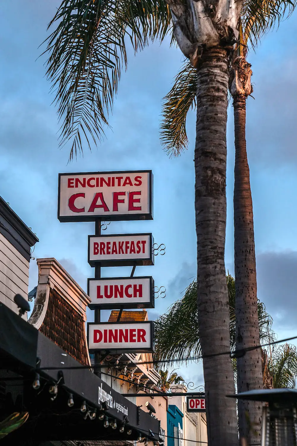 Iconic Encinitas Cafe street signs in San Diego