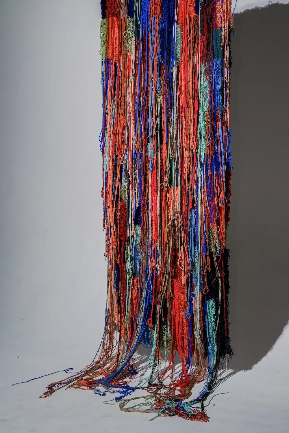 Textile rug art piece from San Diego artist Denja Harris' new art exhibit The Space Between: Texture Studies featured at Oceanside's Museum of Art