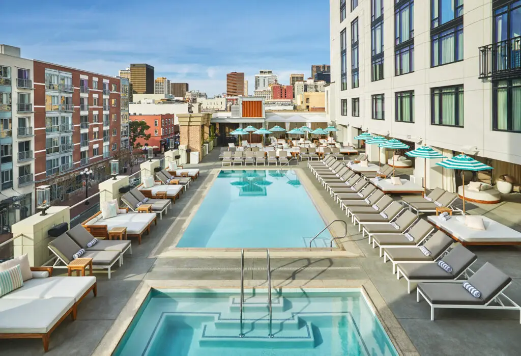 Rooftop pool at San Diego hotel The Pendry Hotel in downtown's Gaslamp Quarter
