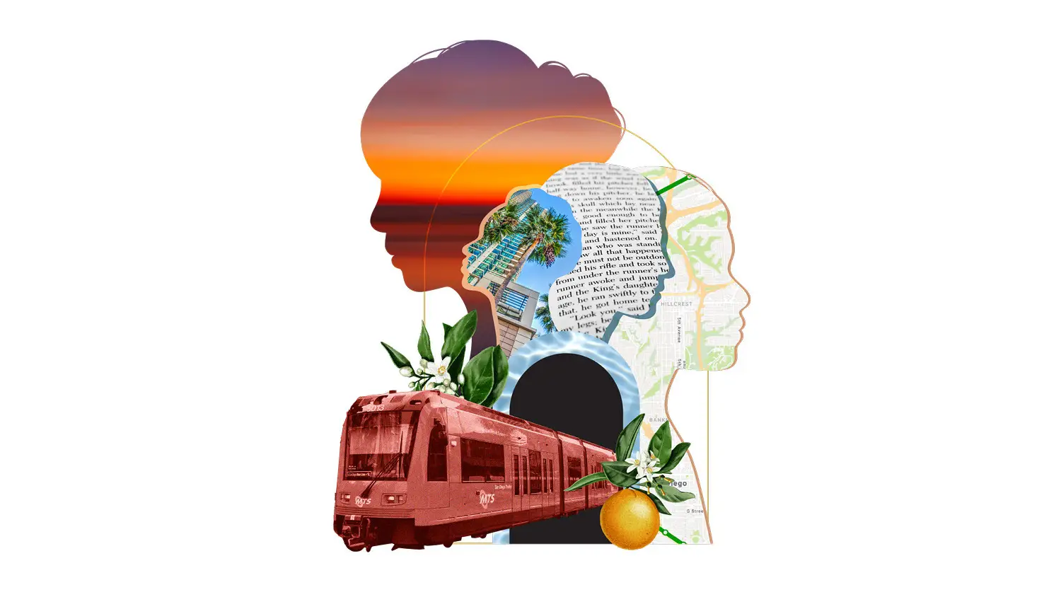 Collage of San Diego places for San Diego Magazine's 2025 essay contest