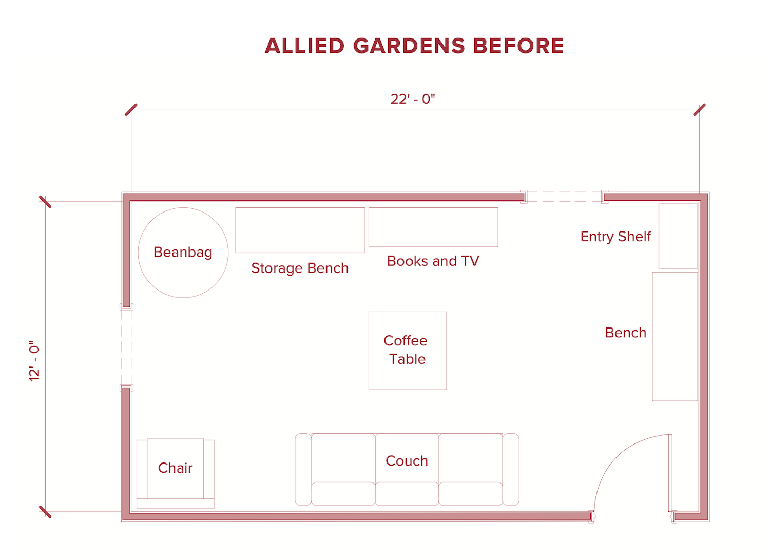 Small home floor plan in San Diego's Allied Garden neighborhood before redesign