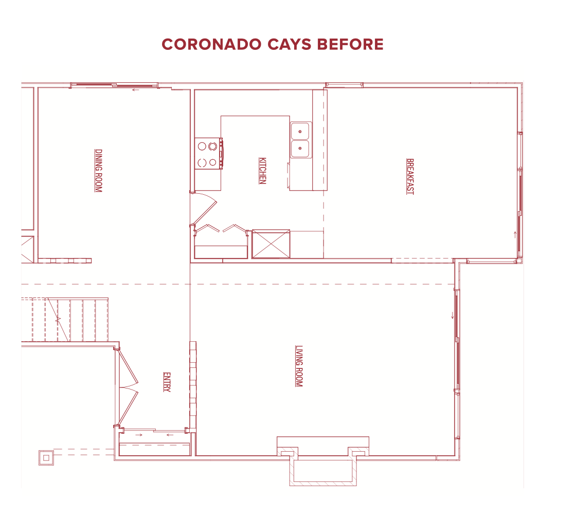 Small home floor plan in San Diego's Coronado Cays neighborhood before a redesign to improve space and flow