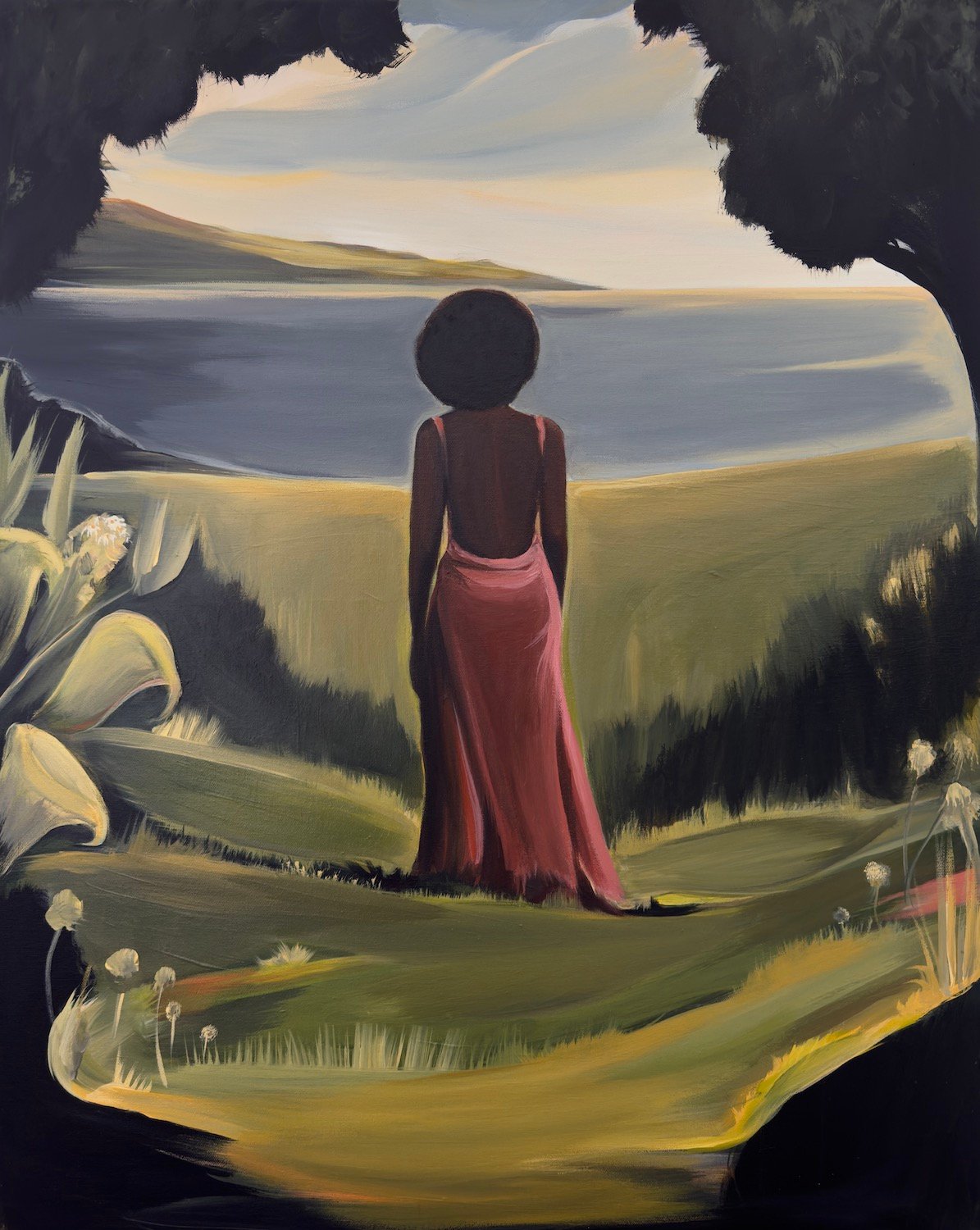R&B Singer Mashonda Tifrere new art exhibit "Somewhere In Between" at Quint Gallery featuring Megan Gabrielle's Cala Violina painting