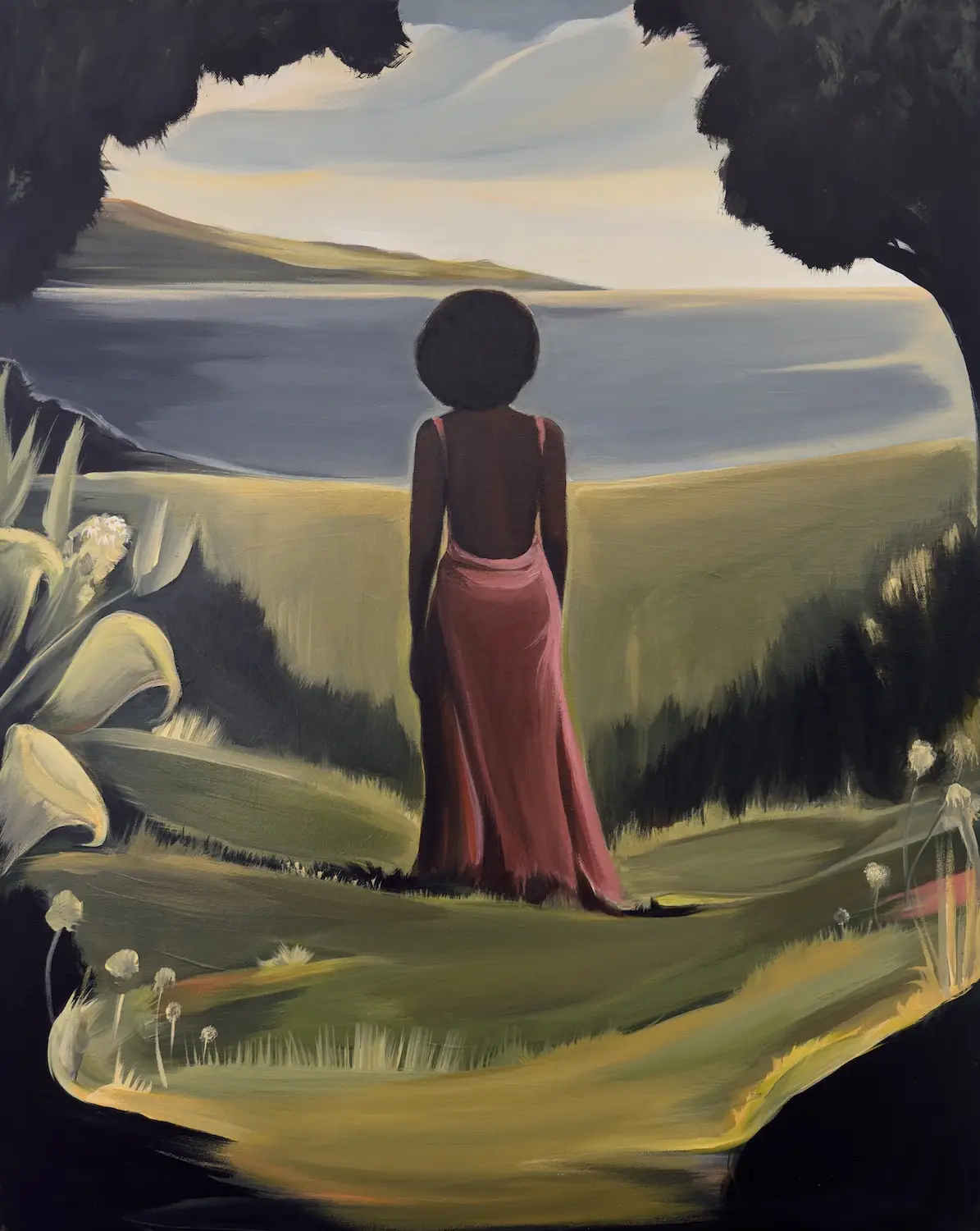 R&B Singer Mashonda Tifrere new art exhibit "Somewhere In Between" at Quint Gallery featuring Megan Gabrielle's Cala Violina painting