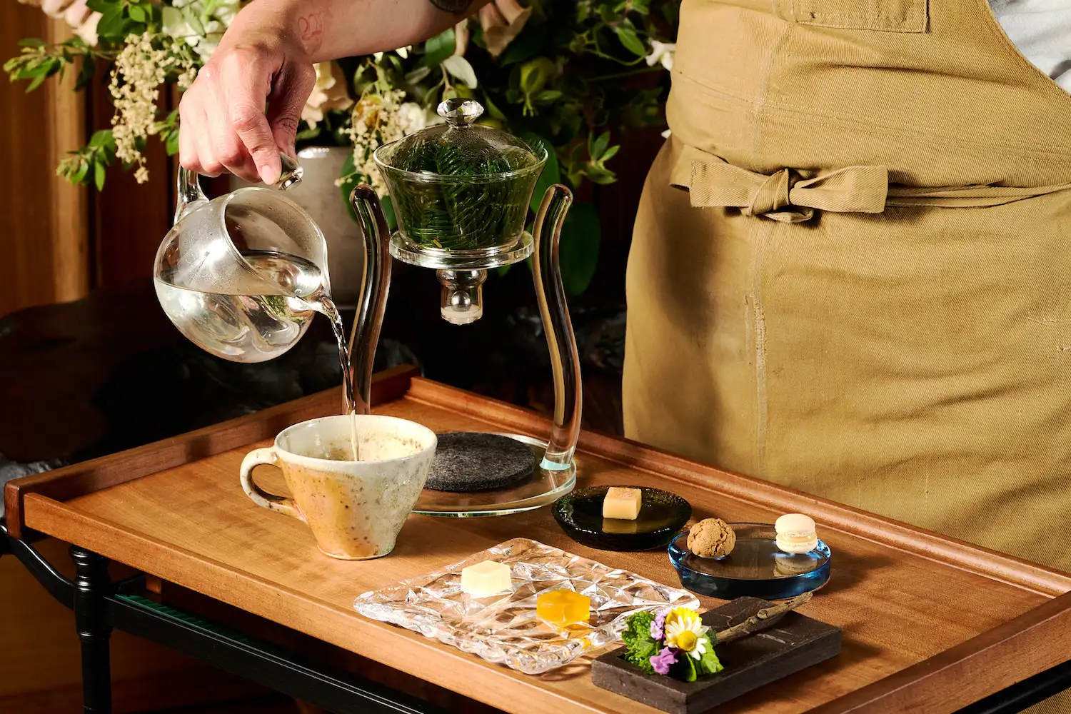 Guide to California's best restaurants from acclaimed chefs featuring a tea ceremony from The Harbor House Inn, Elk