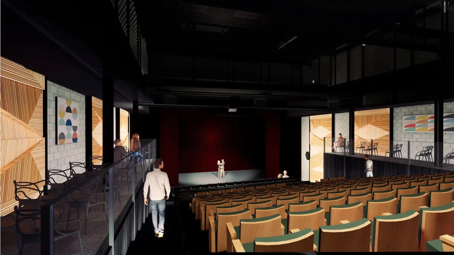 Interior rendering of stage at Liberty Station's new theater at the Joan and Irwin Jacobs Performing Arts Center in San Diego