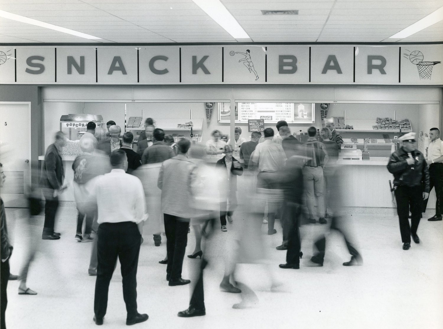 Historical photo of snack bar at Sports Arena in San Diego's Midway District 