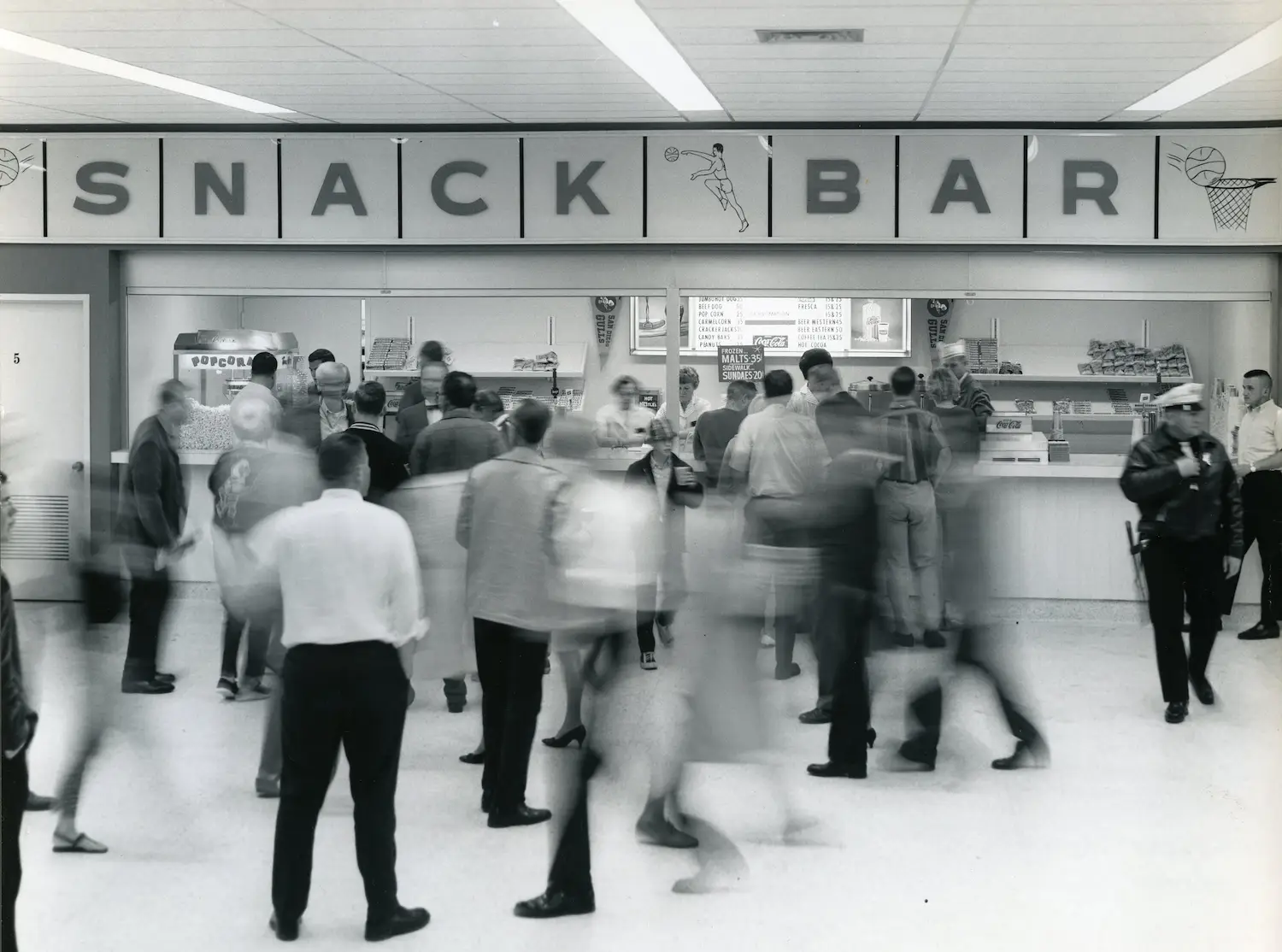 Historical photo of snack bar at Sports Arena in San Diego's Midway District 