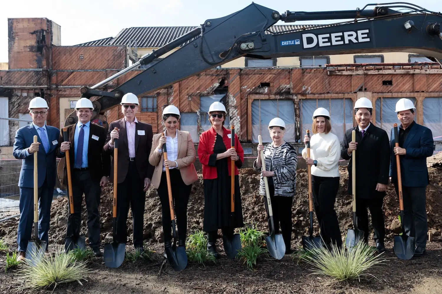 Breaking ground for construction at Liberty Station's new theater the Joan and Irwin Jacobs Performing Arts Center hosting Cygnet Theatre