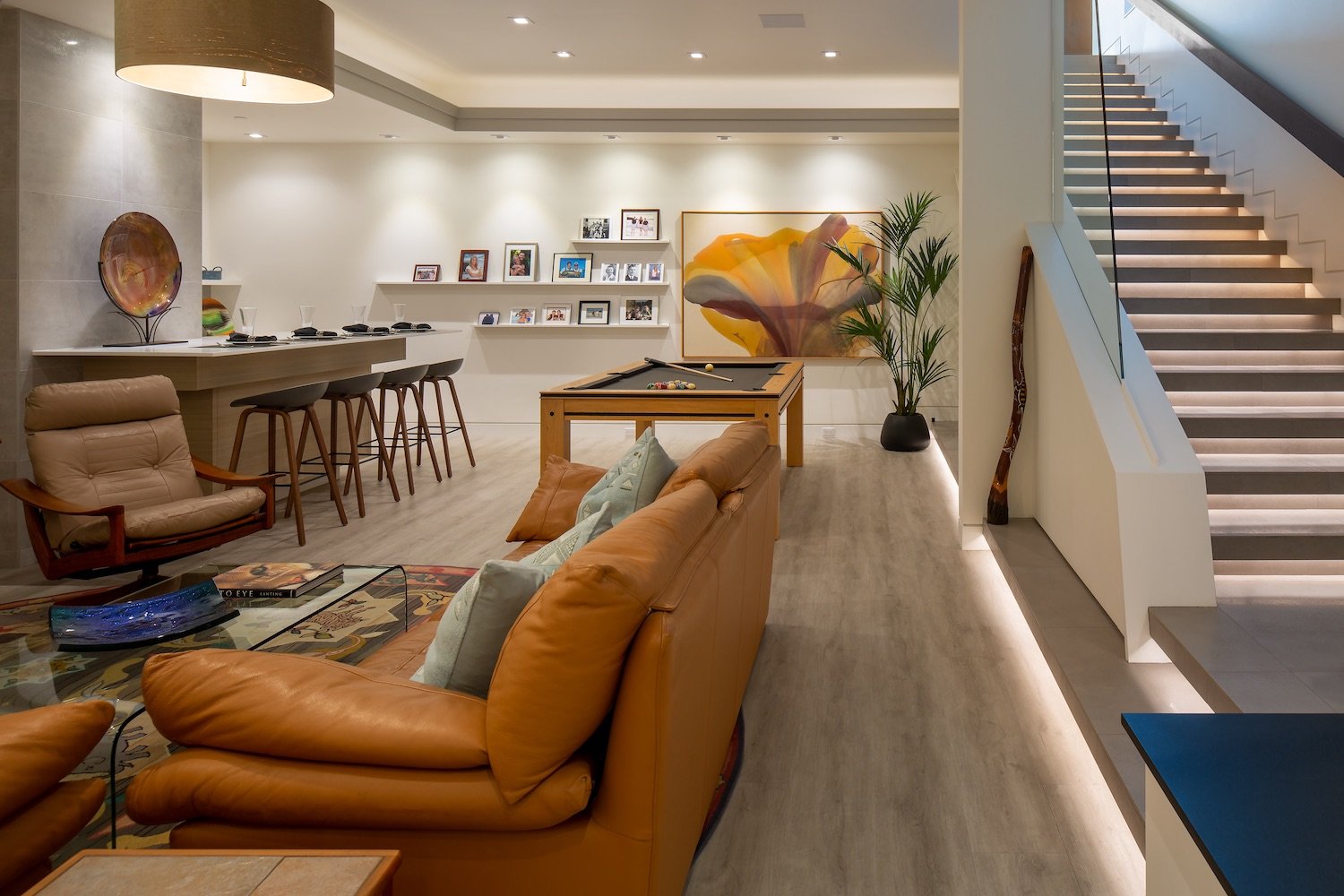 Interior of San Diego architect Dean Meredith's Del Mar home featuring their game room