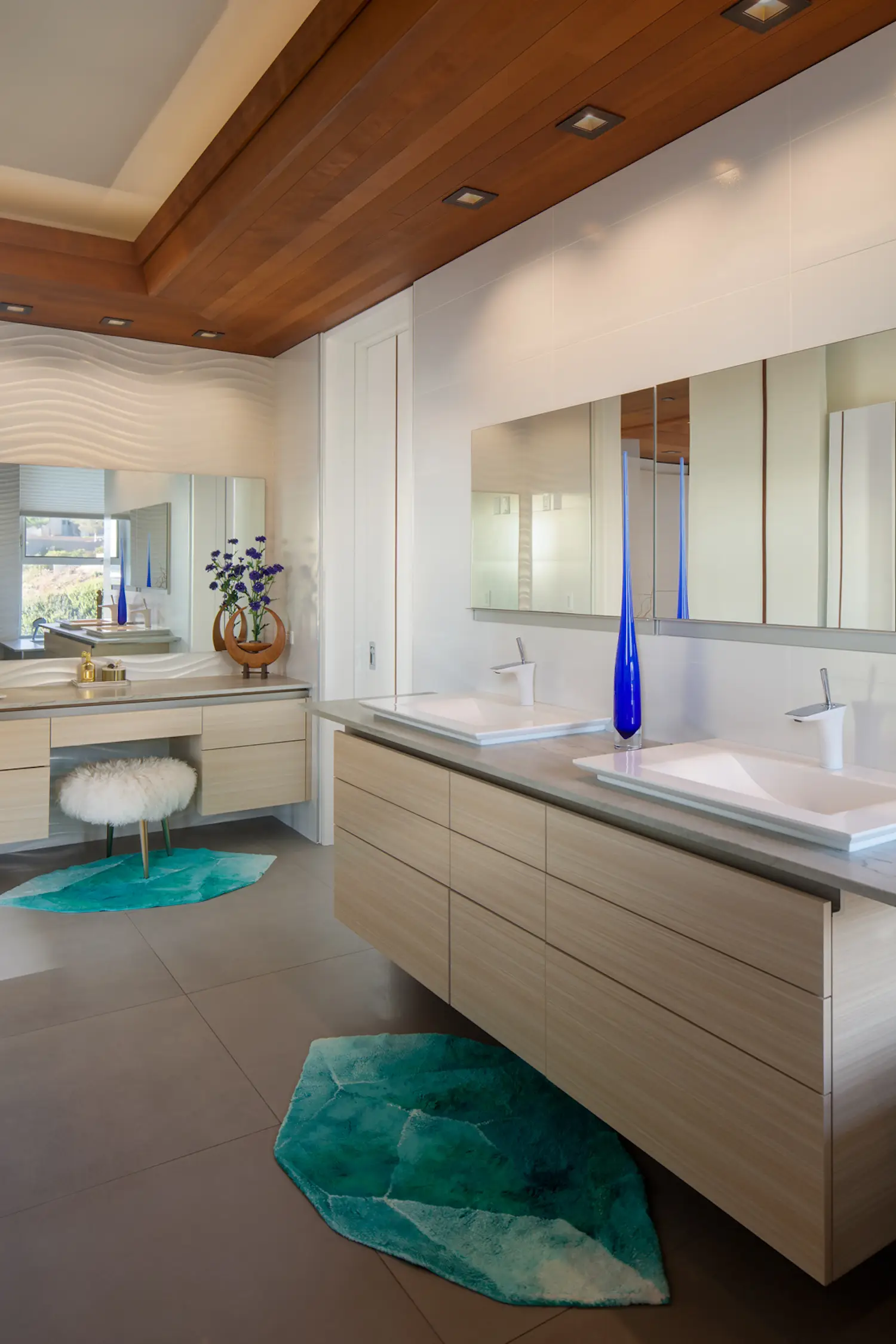 Interior of San Diego architect Dean Meredith's Del Mar home featuring  their master bathroom