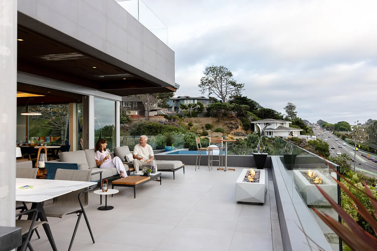 Exterior of San Diego architect Dean Meredith's Del Mar home featuring a deck overlooking Solana Beach