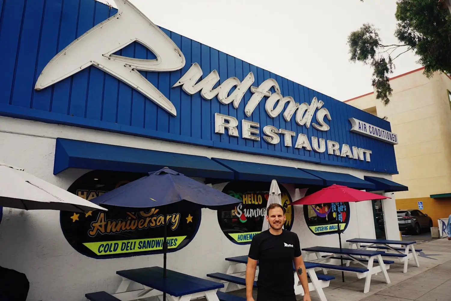 Exterior of San Diego classic diner Rudford's Restaurant in North Park