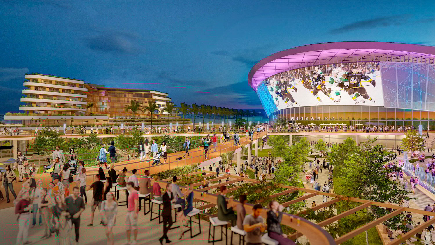Rendering of new San Diego's new Midway Rising project to redevelop the Midway District near Point Loma and build a new stadium to replace Pechanga Arena