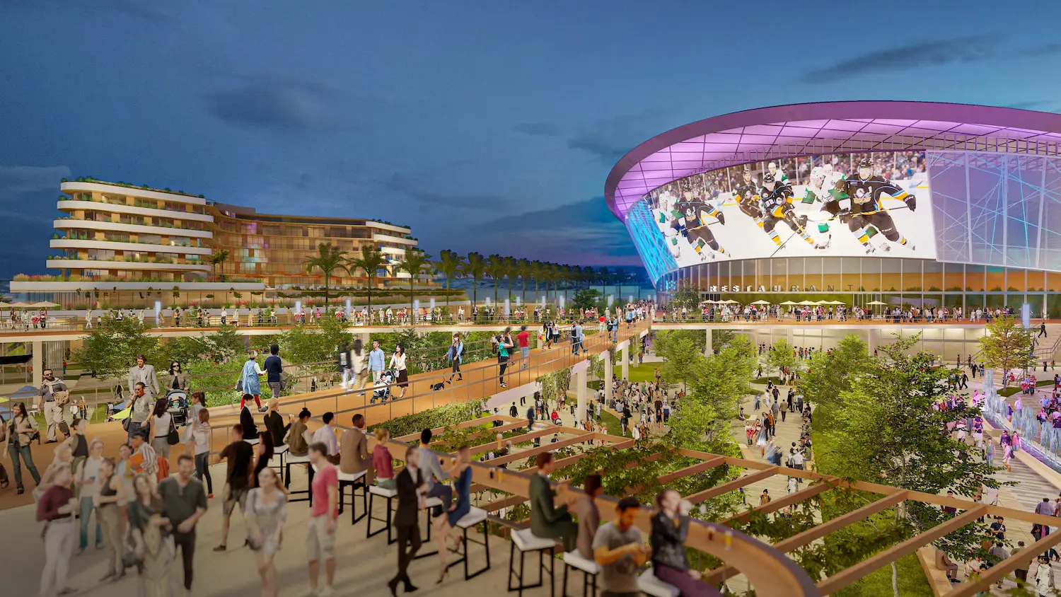 Rendering of new San Diego's new Midway Rising project to redevelop the Midway District near Point Loma and build a new stadium to replace Pechanga Arena