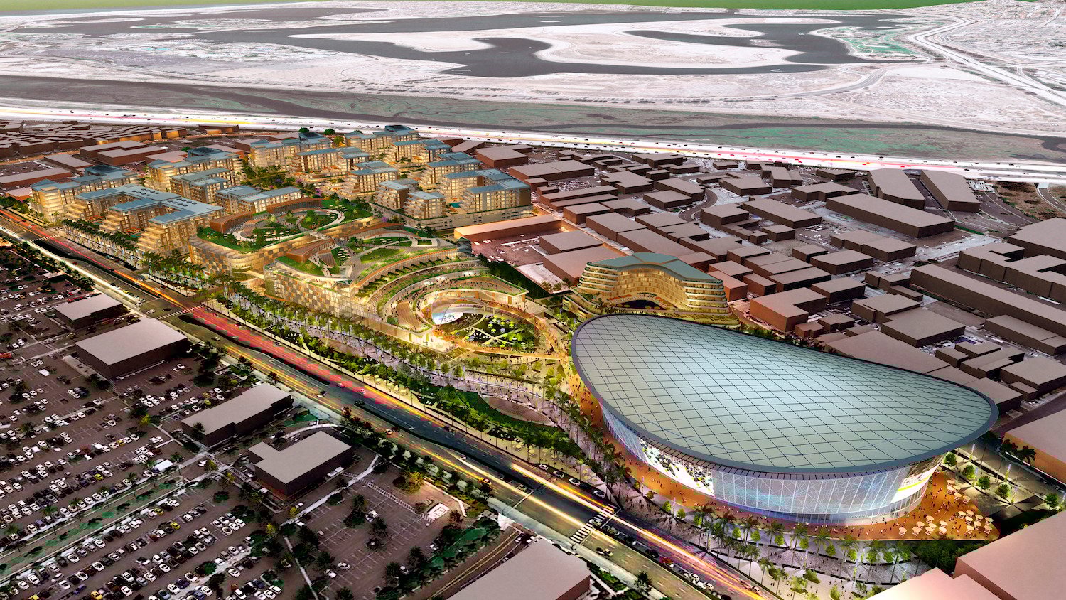 Rendering of new San Diego's new Midway Rising project to redevelop the Midway District near Point Loma and build a new stadium to replace Pechanga Arena