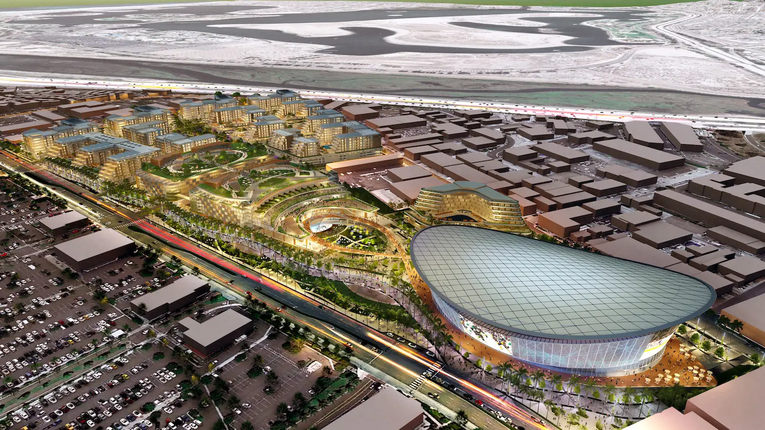 Rendering of new San Diego's new Midway Rising project to redevelop the Midway District near Point Loma and build a new stadium to replace Pechanga Arena