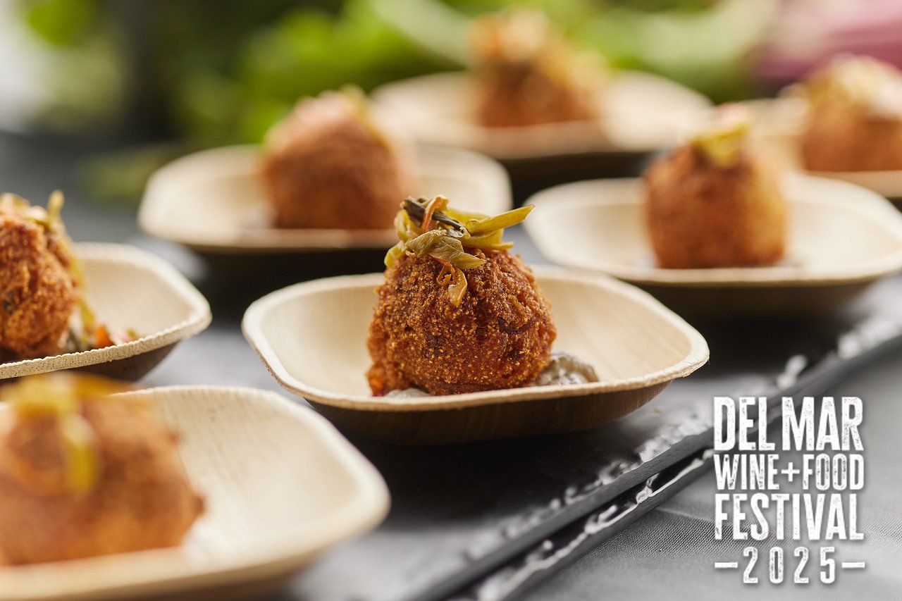 Photo gallery from the 2025 Del Mar Wine + Food festival event featuring celebrity chefs, San Diego restaurants, and California distillers