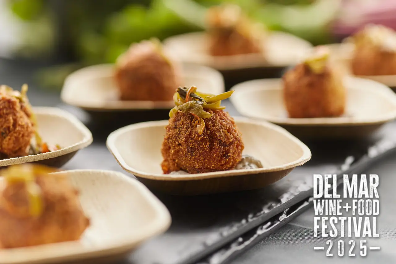 Photo gallery from the 2025 Del Mar Wine + Food festival event featuring celebrity chefs, San Diego restaurants, and California distillers