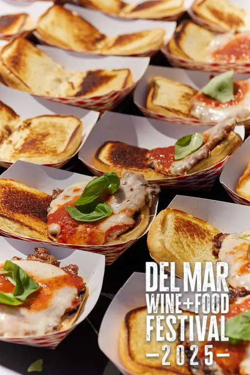 Photo gallery from the 2025 Del Mar Wine + Food festival event featuring celebrity chefs, San Diego restaurants, and California distillers