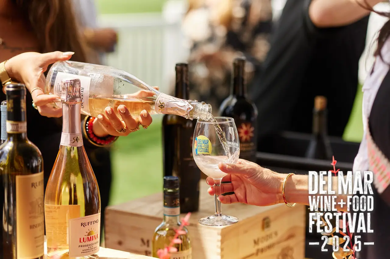 Photo gallery from the 2025 Del Mar Wine + Food festival event featuring celebrity chefs, San Diego restaurants, and California distillers