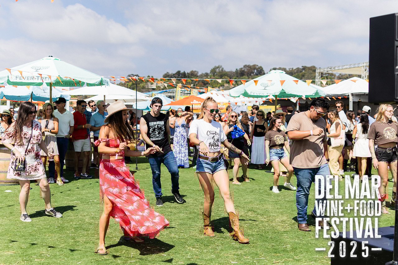 Photo gallery from the 2025 Del Mar Wine + Food festival event featuring celebrity chefs, San Diego restaurants, and California distillers