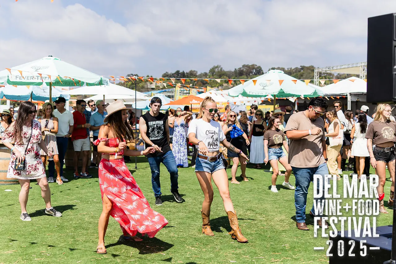 Photo gallery from the 2025 Del Mar Wine + Food festival event featuring celebrity chefs, San Diego restaurants, and California distillers