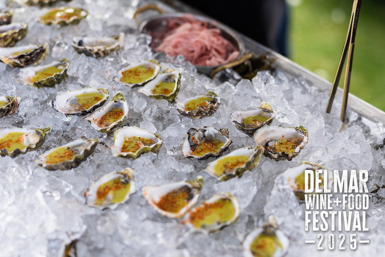 Photo gallery from the 2025 Del Mar Wine + Food festival event featuring celebrity chefs, San Diego restaurants, and California distillers