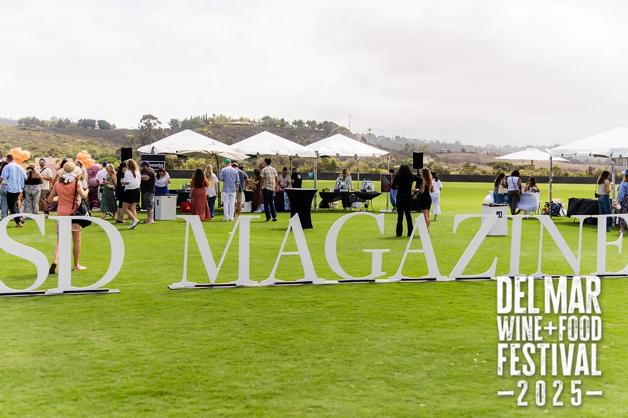 Photo gallery from the 2025 Del Mar Wine + Food festival event featuring celebrity chefs, San Diego restaurants, and California distillers