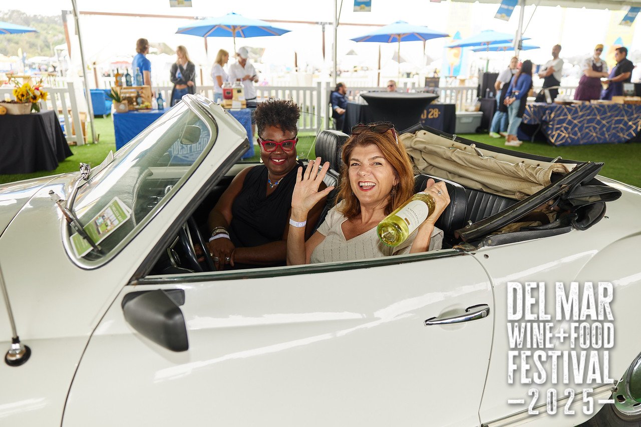 Photo gallery from the 2025 Del Mar Wine + Food festival event featuring celebrity chefs, San Diego restaurants, and California distillers