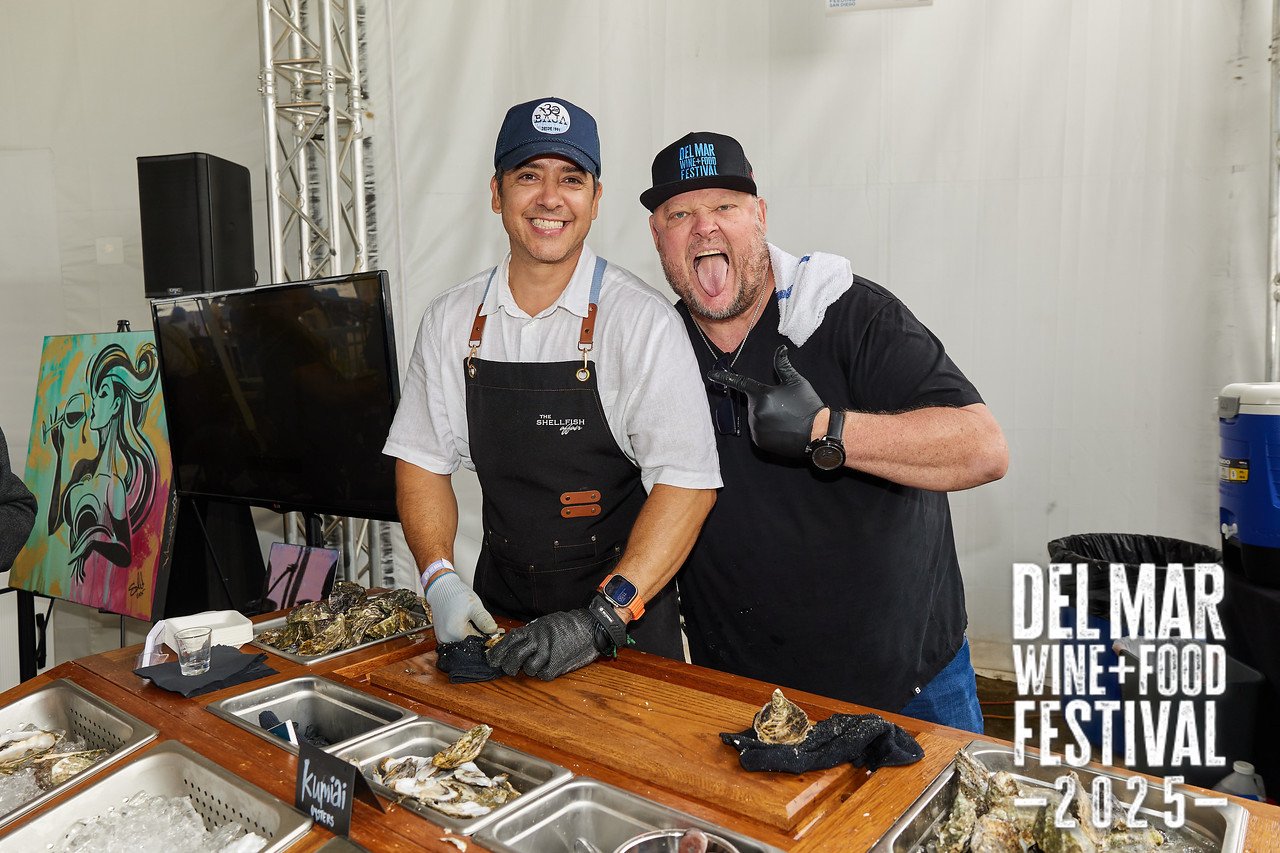 Photo gallery from the 2025 Del Mar Wine + Food festival event featuring celebrity chefs, San Diego restaurants, and California distillers