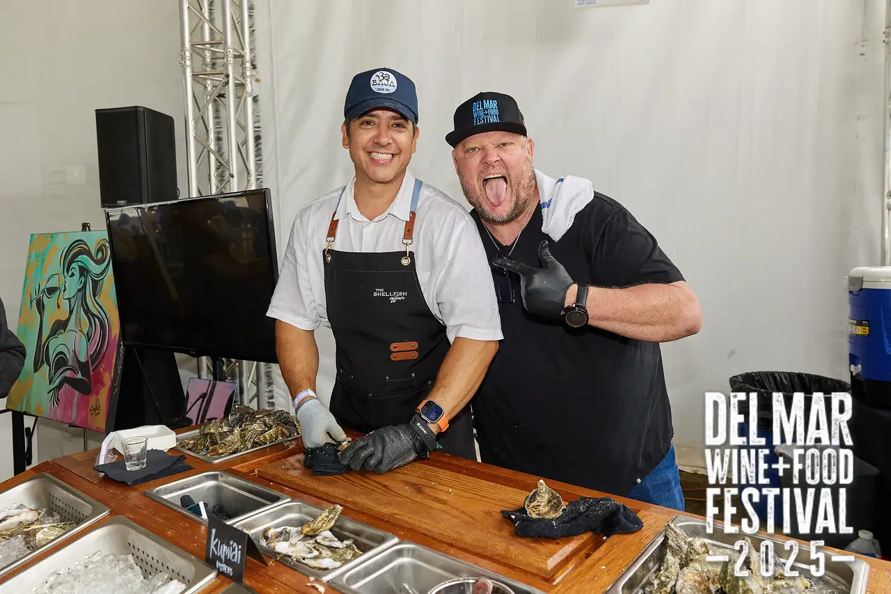 Photo gallery from the 2025 Del Mar Wine + Food festival event featuring celebrity chefs, San Diego restaurants, and California distillers
