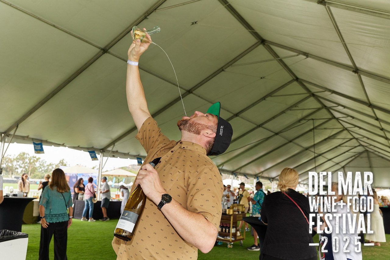 Photo gallery from the 2025 Del Mar Wine + Food festival event featuring celebrity chefs, San Diego restaurants, and California distillers