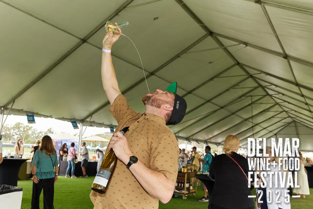 Photo gallery from the 2025 Del Mar Wine + Food festival event featuring celebrity chefs, San Diego restaurants, and California distillers