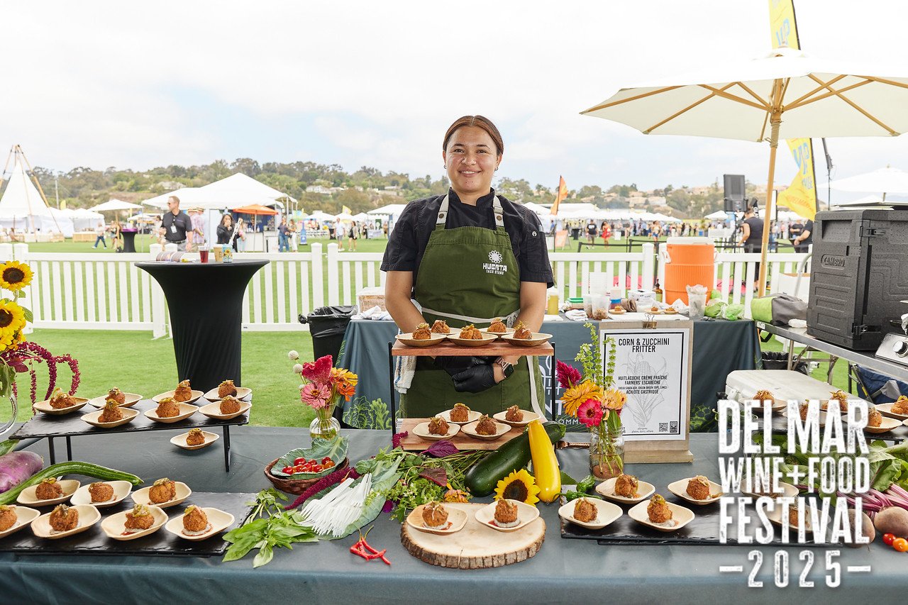 Photo gallery from the 2025 Del Mar Wine + Food festival event featuring celebrity chefs, San Diego restaurants, and California distillers