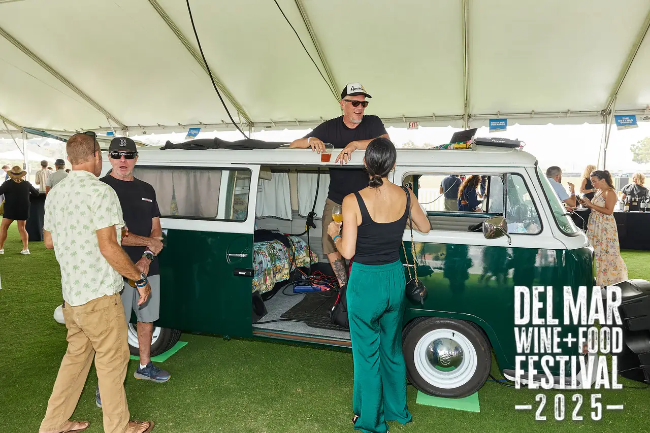 Photo gallery from the 2025 Del Mar Wine + Food festival event featuring celebrity chefs, San Diego restaurants, and California distillers