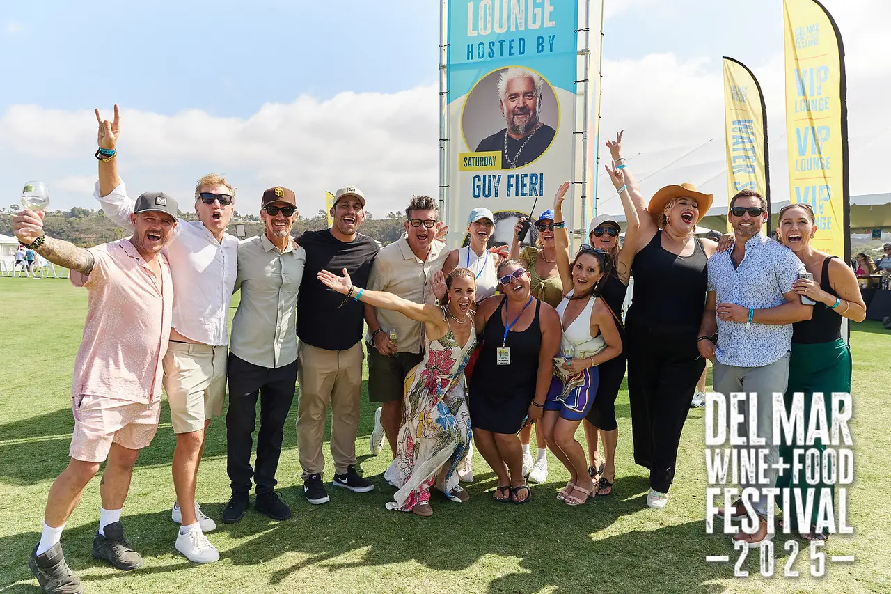 Photo gallery from the 2025 Del Mar Wine + Food festival event featuring celebrity chefs, San Diego restaurants, and California distillers