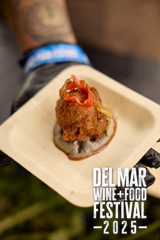 Photo gallery from the 2025 Del Mar Wine + Food festival event featuring celebrity chefs, San Diego restaurants, and California distillers