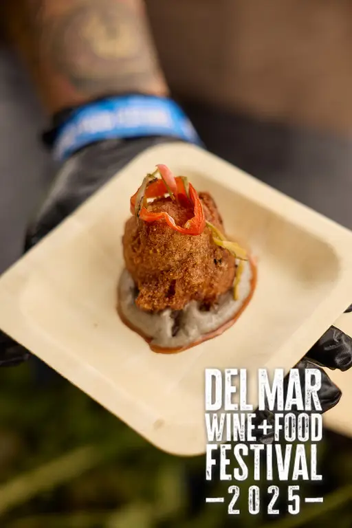 Photo gallery from the 2025 Del Mar Wine + Food festival event featuring celebrity chefs, San Diego restaurants, and California distillers