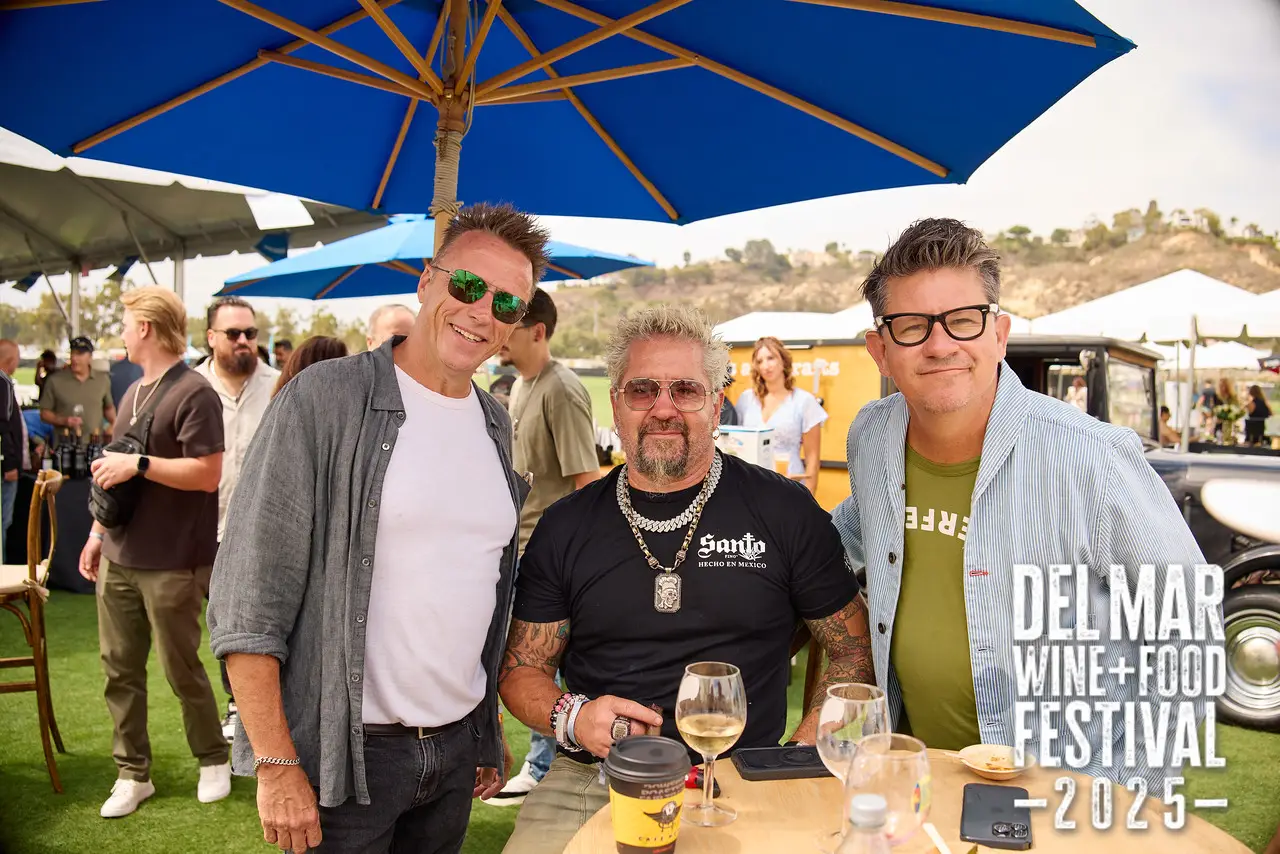 Photo gallery from the 2025 Del Mar Wine + Food festival event featuring celebrity chefs, San Diego restaurants, and California distillers