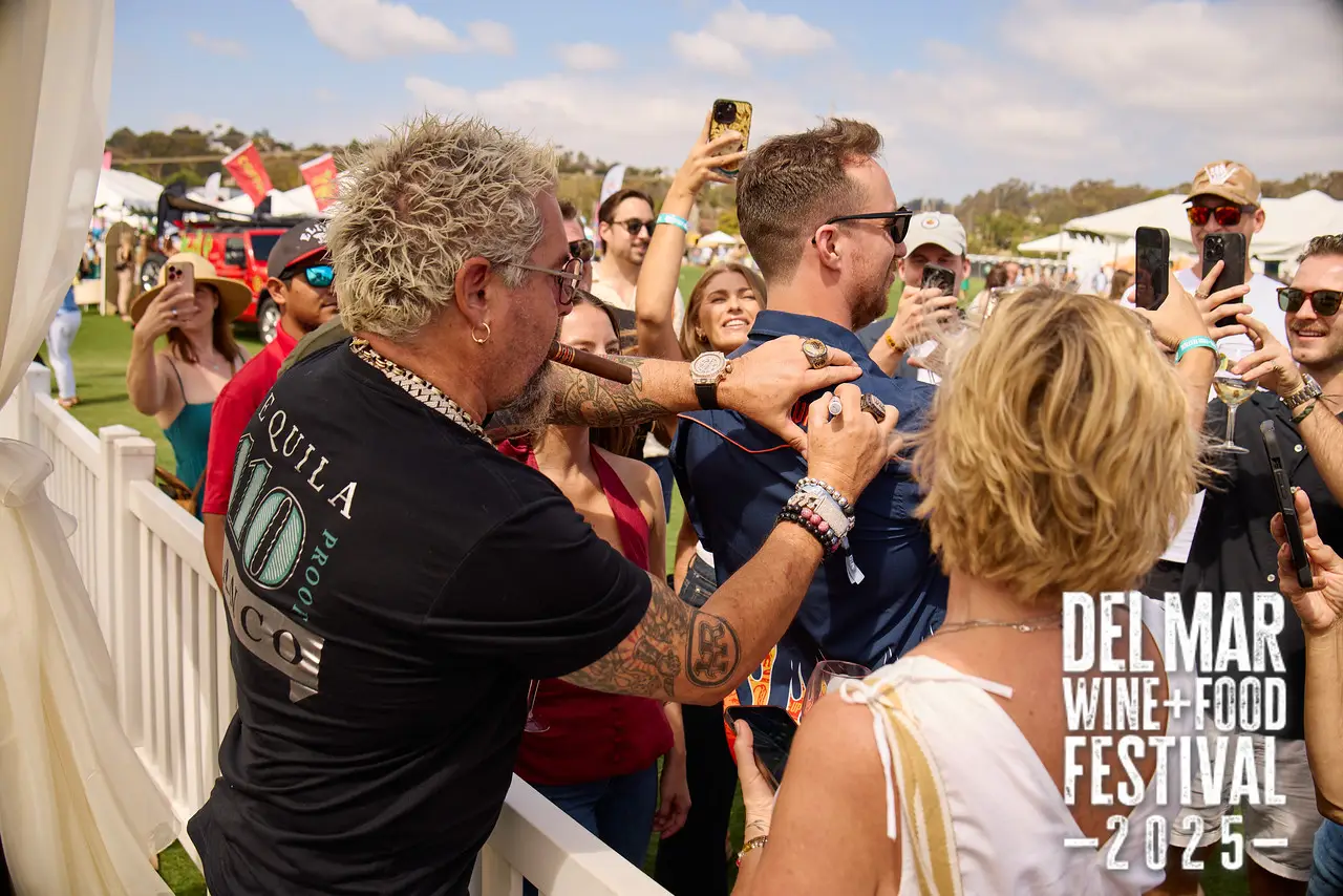 Photo gallery from the 2025 Del Mar Wine + Food festival event featuring celebrity chefs, San Diego restaurants, and California distillers