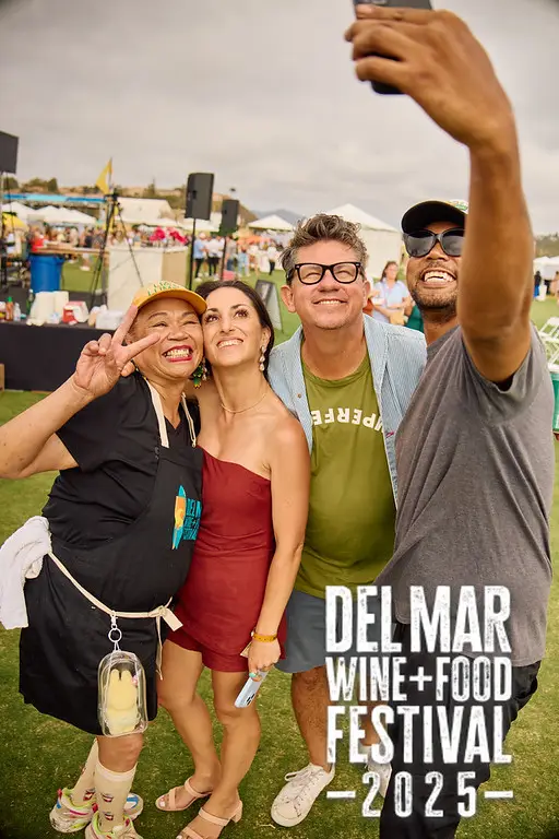 Photo gallery from the 2025 Del Mar Wine + Food festival event featuring celebrity chefs, San Diego restaurants, and California distillers