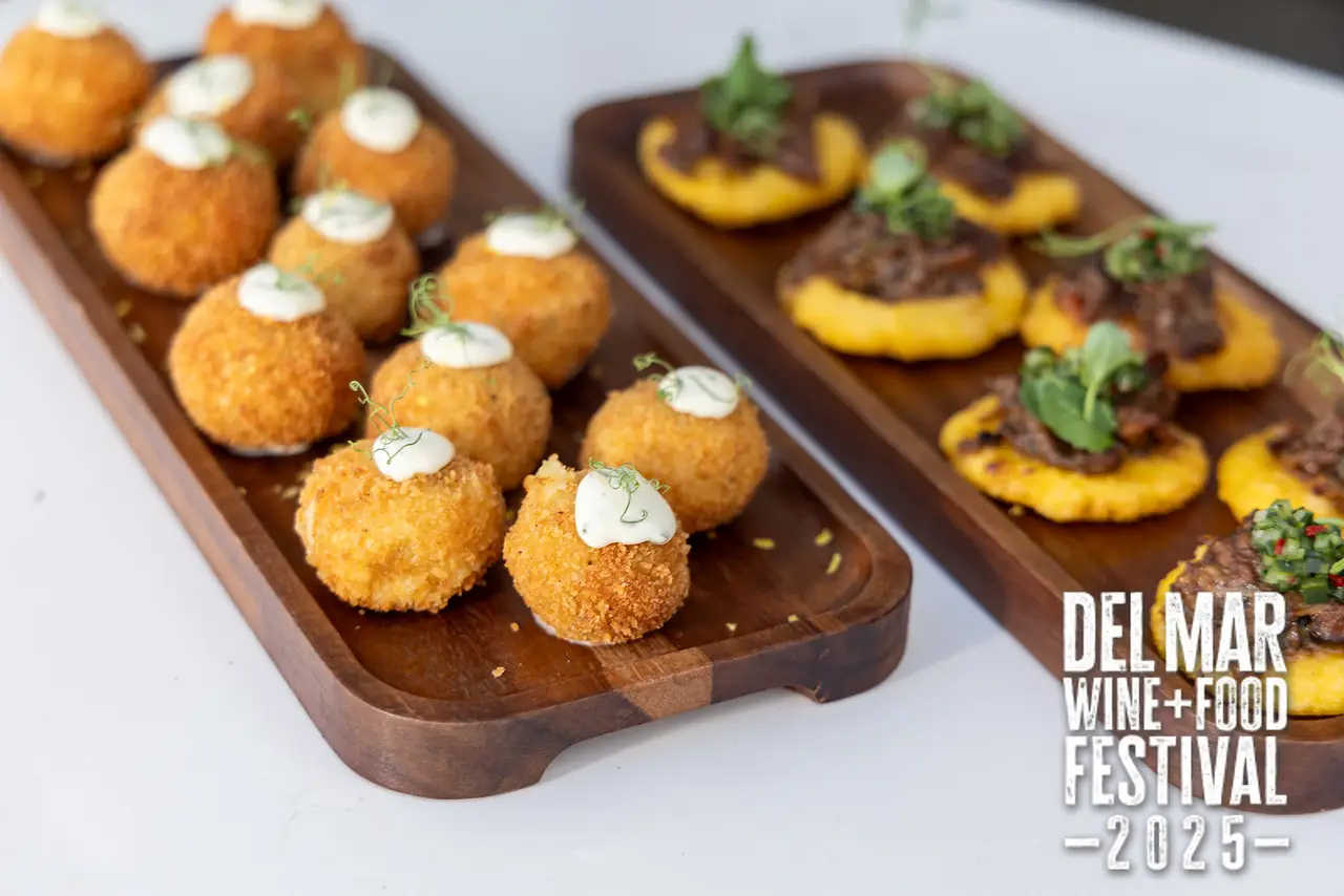 Photo gallery from the 2025 Del Mar Wine + Food festival event featuring celebrity chefs, San Diego restaurants, and California distillers