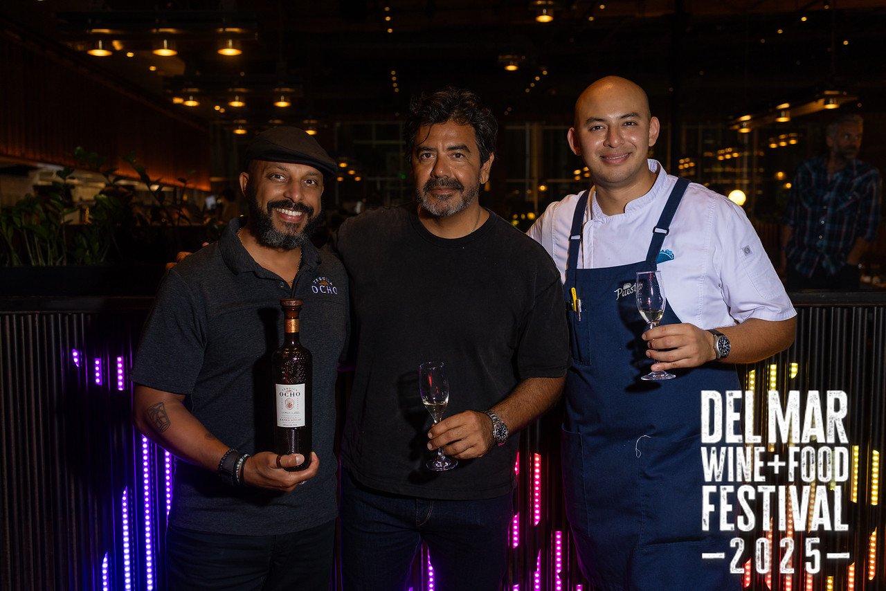 Photo gallery from the 2025 Del Mar Wine + Food festival event featuring celebrity chefs, San Diego restaurants, and California distillers