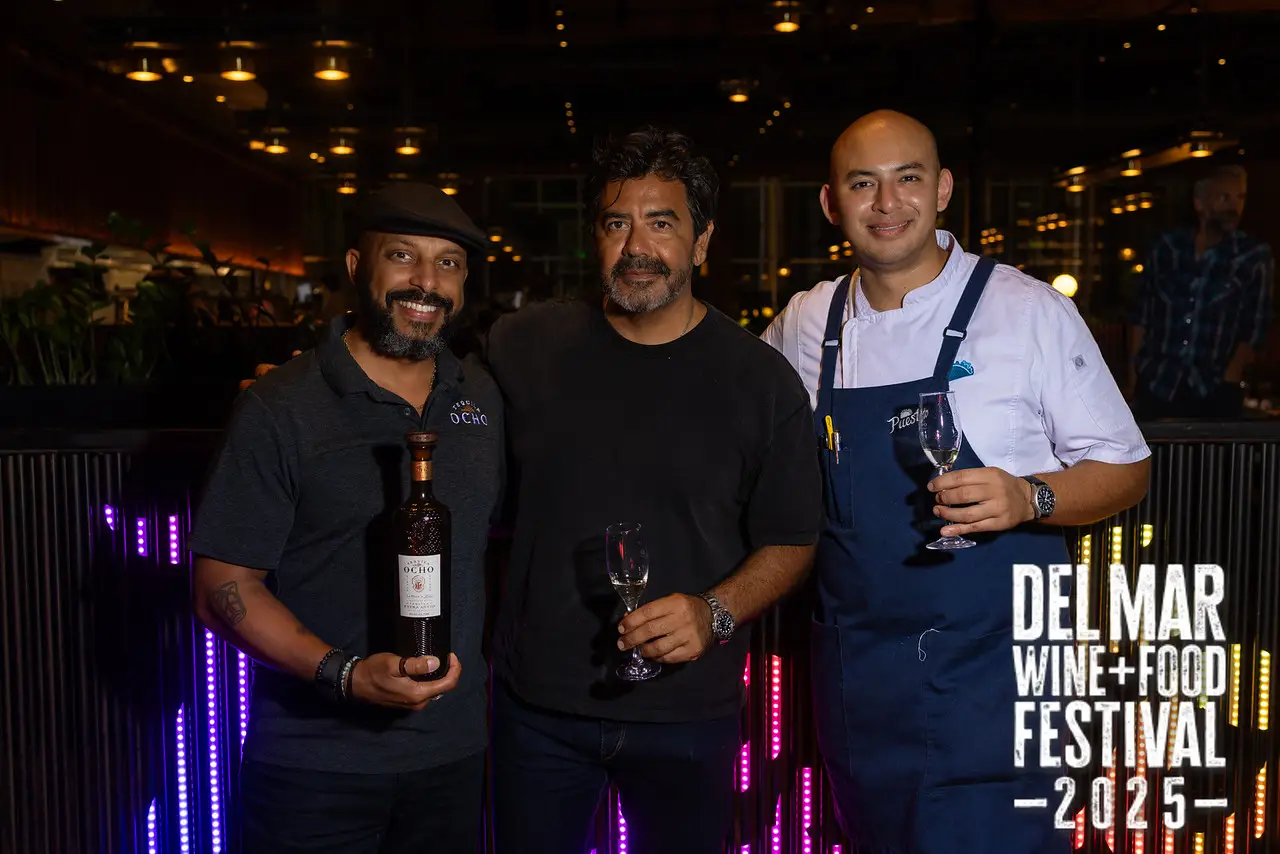 Photo gallery from the 2025 Del Mar Wine + Food festival event featuring celebrity chefs, San Diego restaurants, and California distillers