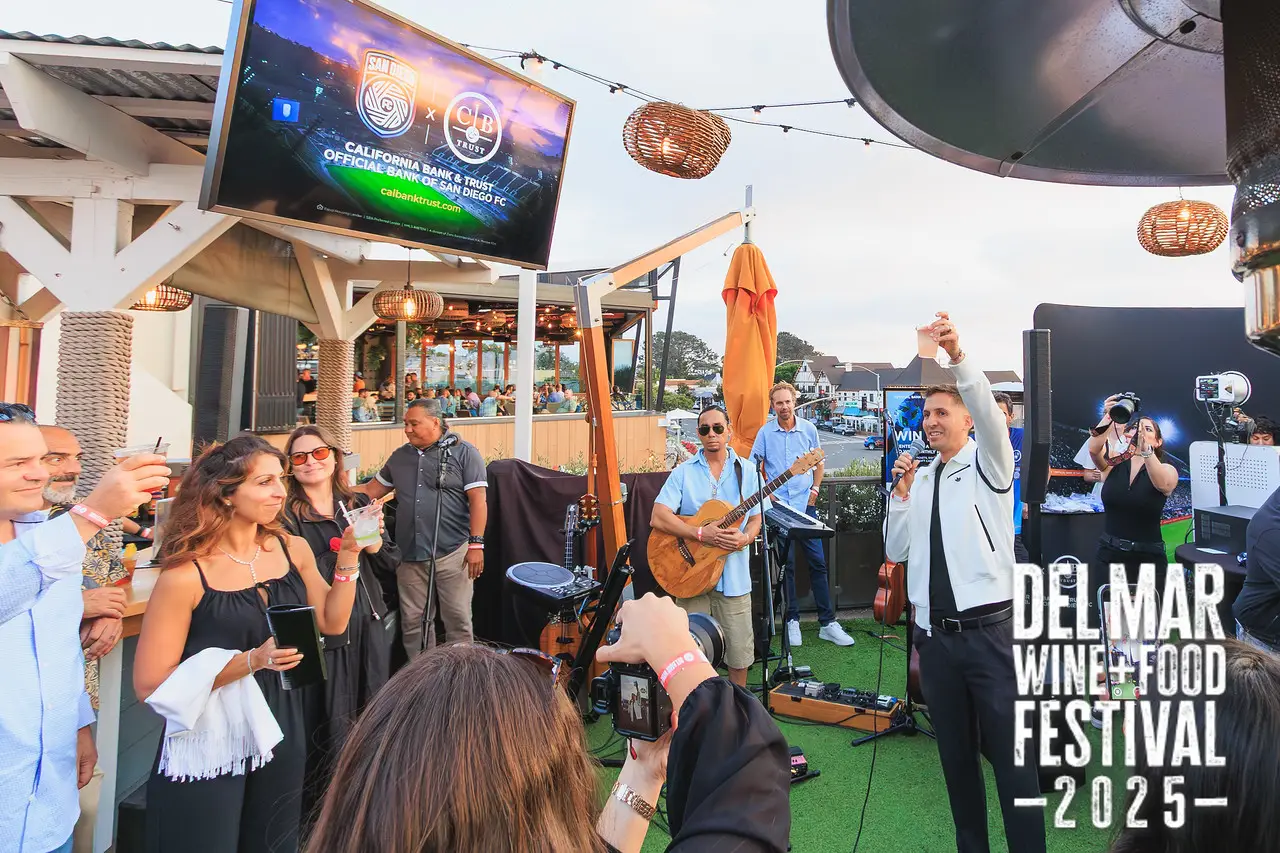 Photo gallery from the 2025 Del Mar Wine + Food festival event featuring celebrity chefs, San Diego restaurants, and California distillers