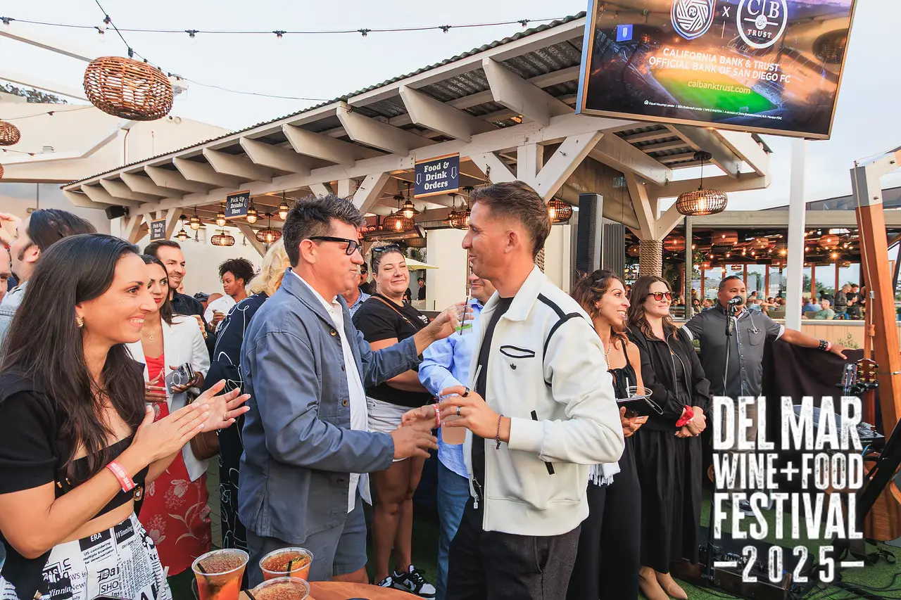 Photo gallery from the 2025 Del Mar Wine + Food festival event featuring celebrity chefs, San Diego restaurants, and California distillers