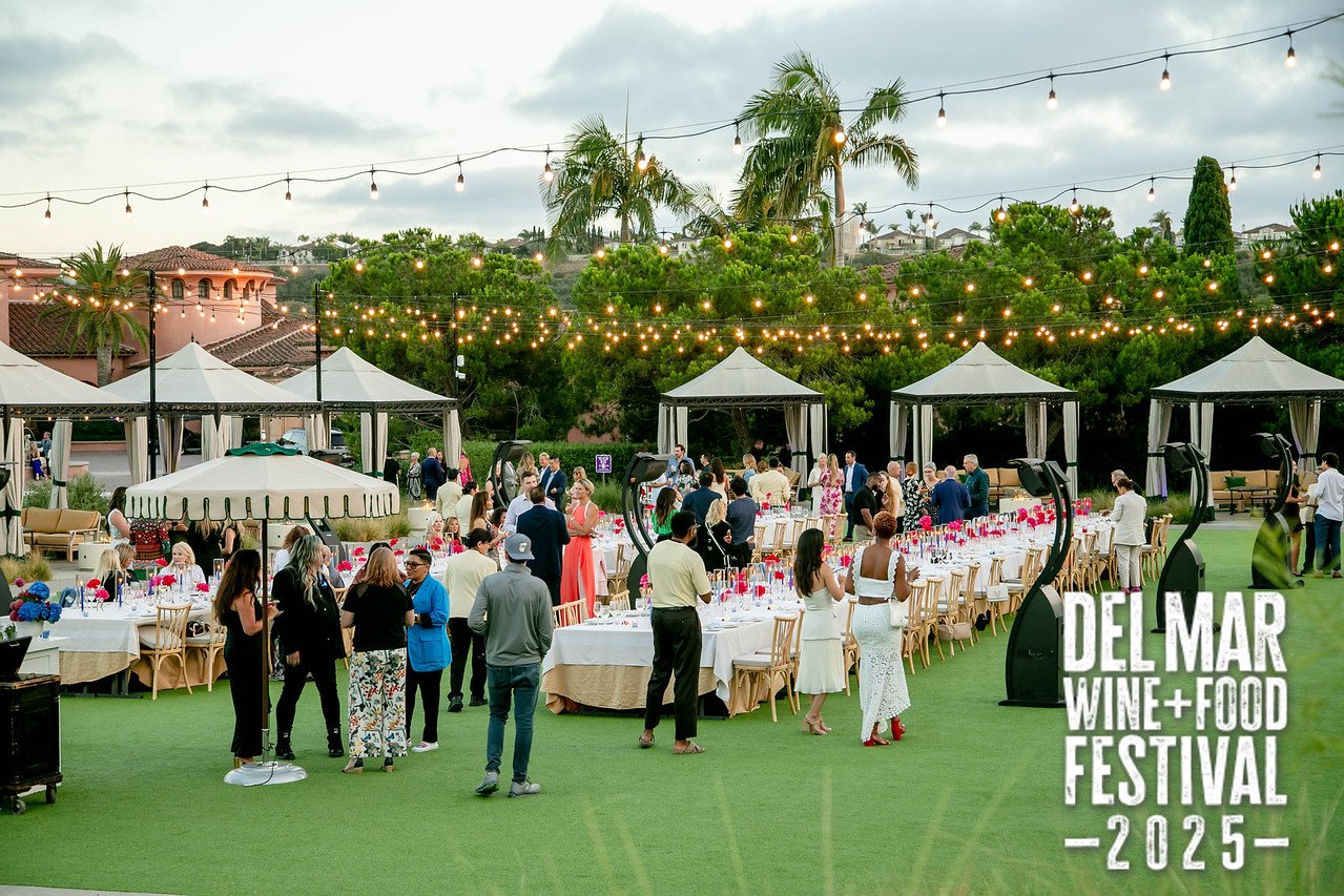 Photo gallery from the 2025 Del Mar Wine + Food festival event featuring celebrity chefs, San Diego restaurants, and California distillers