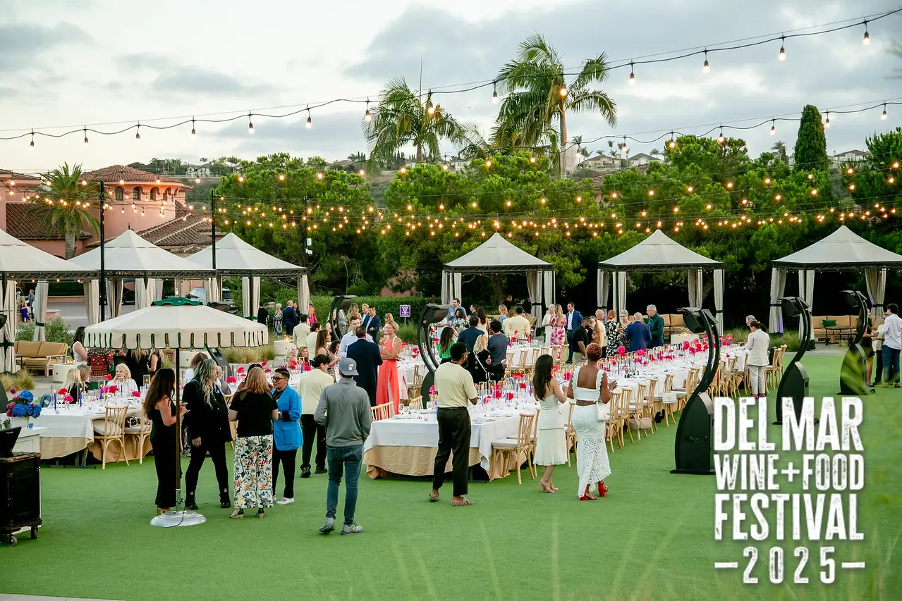 Photo gallery from the 2025 Del Mar Wine + Food festival event featuring celebrity chefs, San Diego restaurants, and California distillers