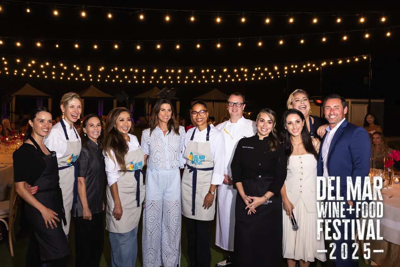 Photo gallery from the 2025 Del Mar Wine + Food festival event featuring celebrity chefs, San Diego restaurants, and California distillers